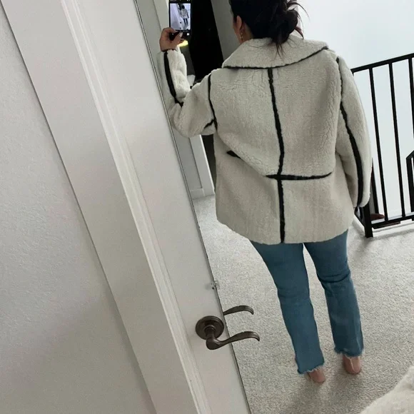 White Teddy Jacket with Oversized Fit and Notched Collar - Picture 2 of 2